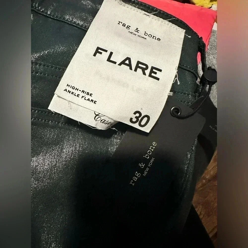 Rag & Bone Casey High-Rise Ankle Flare Coated Pine Grove NWT size 30 - Picture 6 of 10